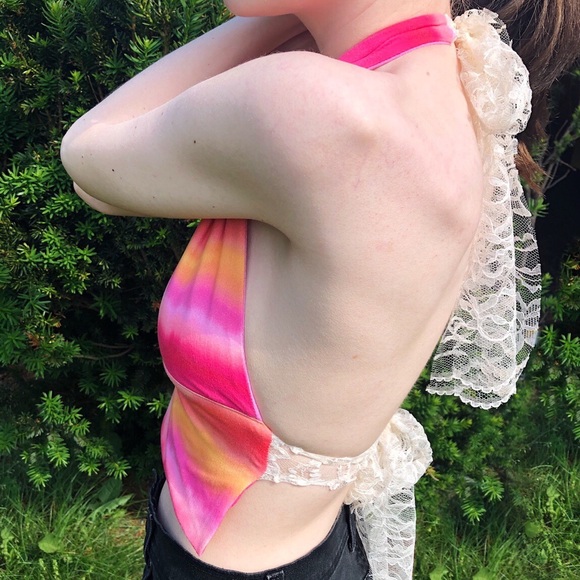 Handmade Pink Ombre Backless Halter Top - Lace Tie - Picture 4 of 4